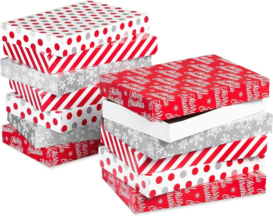 American Greetings Christmas Gift Boxes, Red, White and Silver Christmas Patterns (12-Boxes, 14.7... | Amazon (US)
