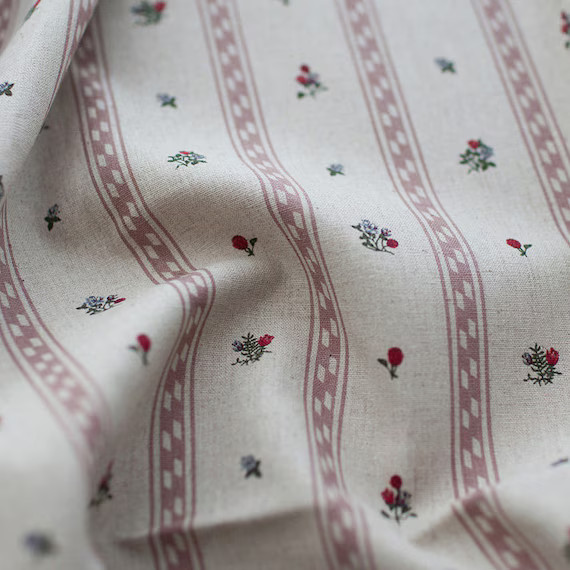 Premium Quality Linen Cotton Fabric by the Yard Flower Fabric 57" Wide SG Stripe Flower Bird Lace... | Etsy (US)