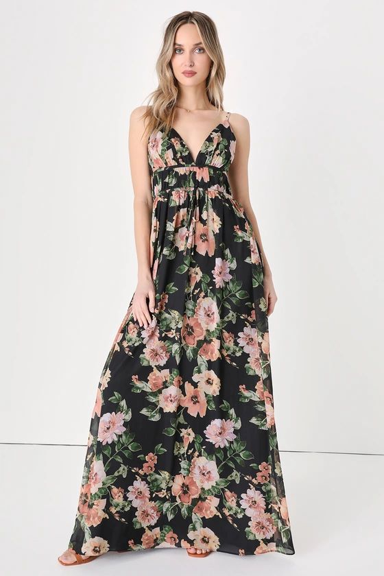 Gorgeous Moments Black Floral Print Sleeveless Maxi Dress | Lulus (US)