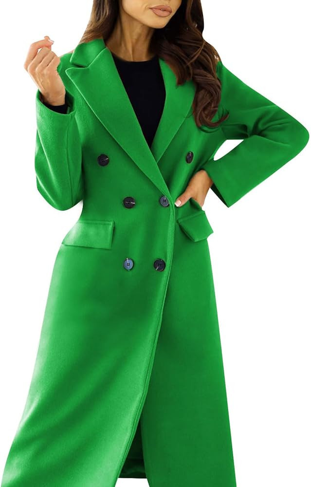 Plus Size Winter Coats Double Breasted Long Sleeved Lapel Button Woolen Jacket Long Wool Coat wit... | Amazon (US)