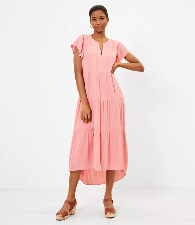 Tiered Flutter Sleeve Midi Dress | LOFT