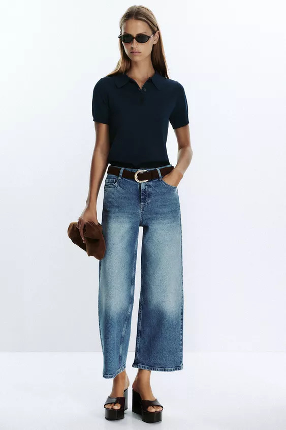 Z.10 HIGH-WAISTED BELTED CULOTTE JEANS | Zara US