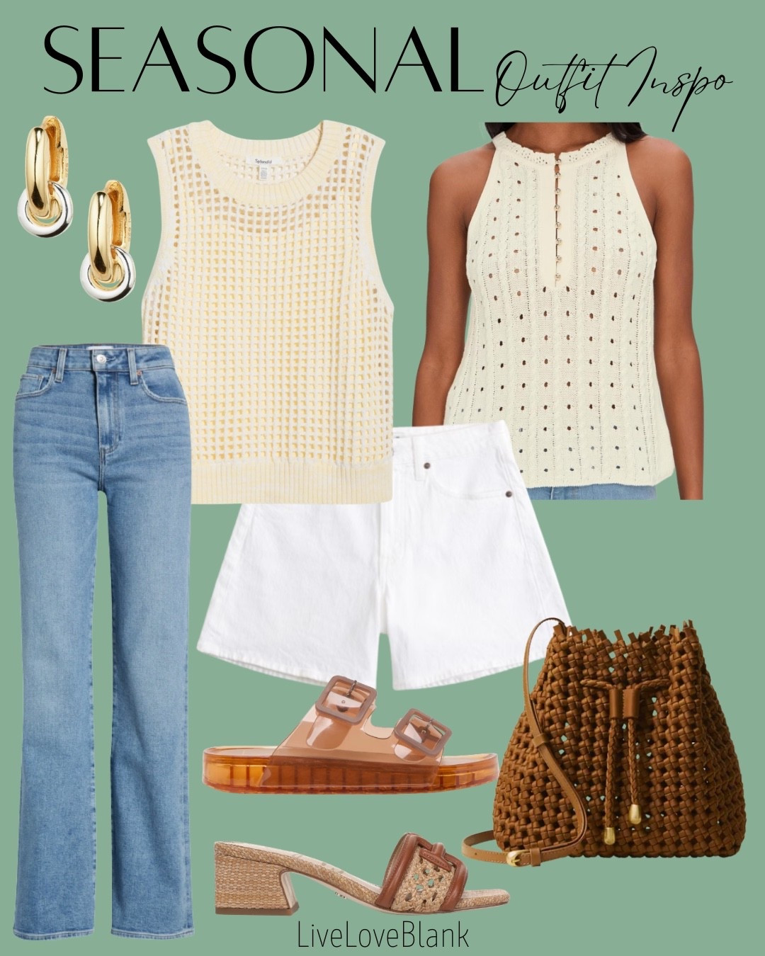 Seasonal outfit idea 
Sleeveless top with denim 
Bucket bag 
Outfits for her 
Spring outfit ideas 

#LTKOver40 #LTKSeasonal #LTKootd