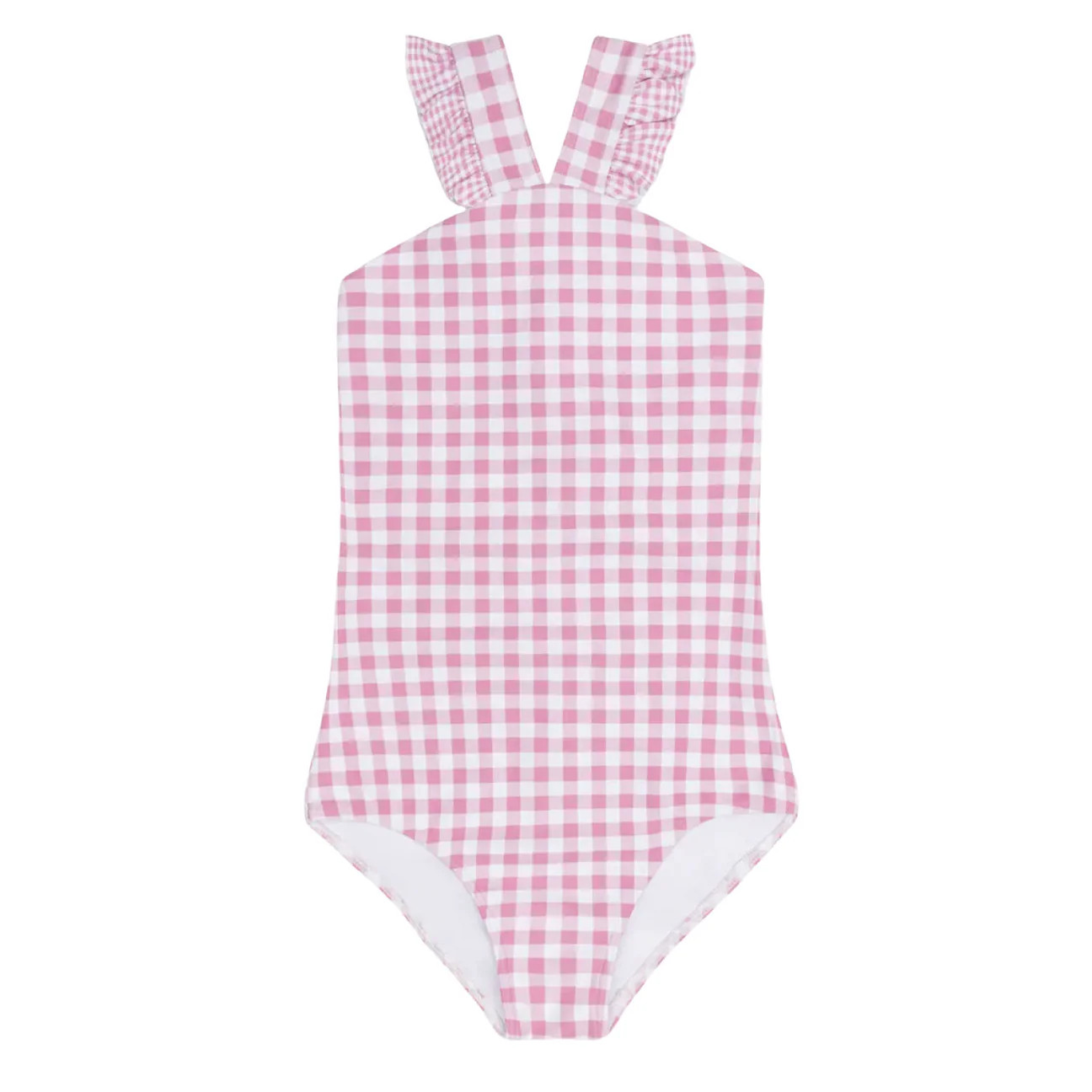 girls blush gingham v-neck crossover one piece | Minnow