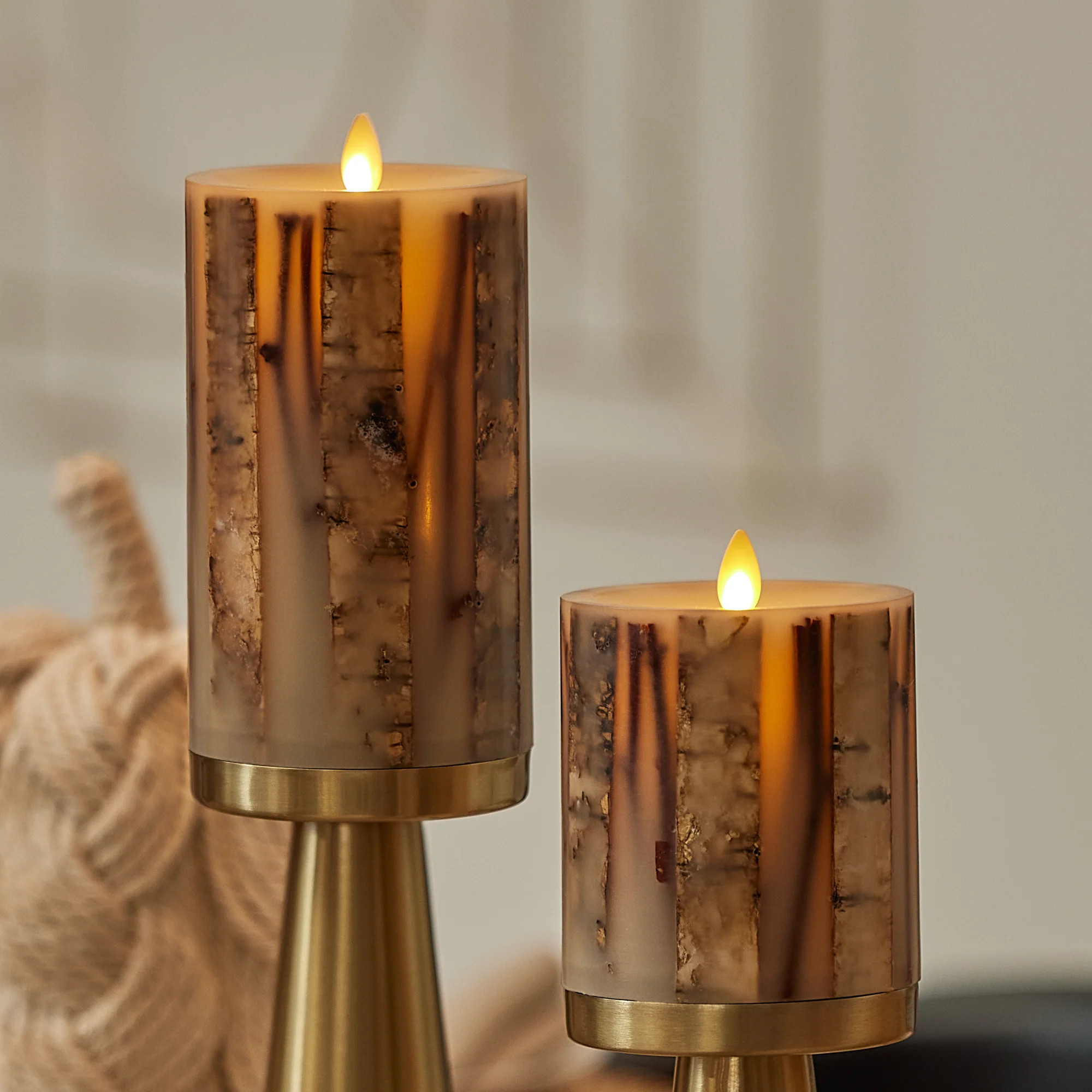 Ivory Embedded Birch and Twigs Flameless Candle Pillar | Luminara