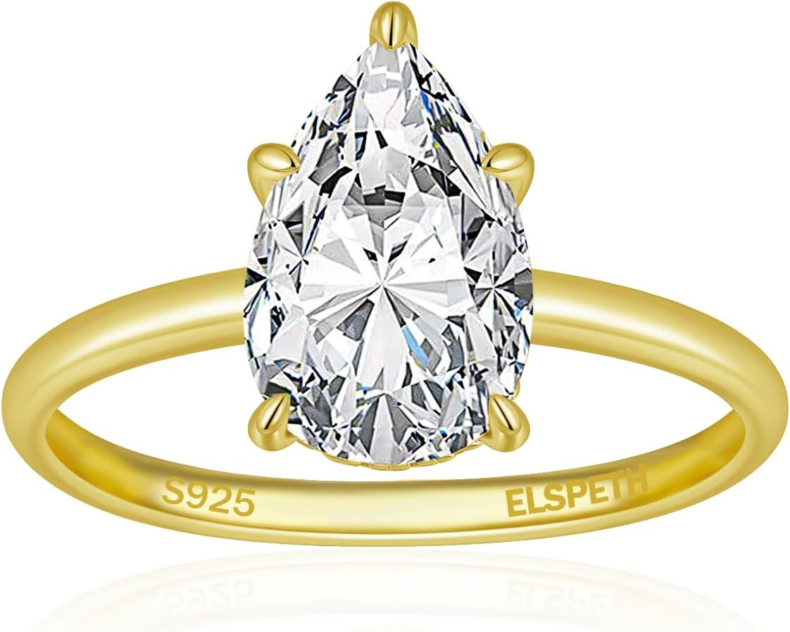 Elspeth 1.5/3CT 925 Sterling Silver Engagement Rings Elongated Pear Cut | Amazon (US)