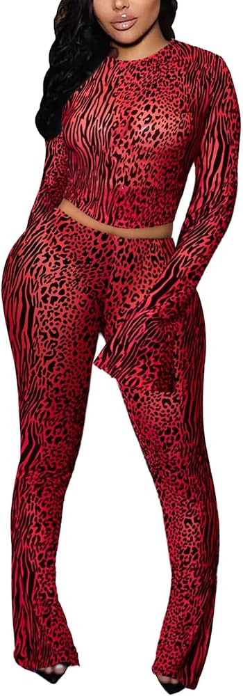 Kafiloe Club Outfits for Women Sexy 2 Piece Sets Going Out Mesh Long Sleeve Crop Top Bodycon Flar... | Amazon (US)