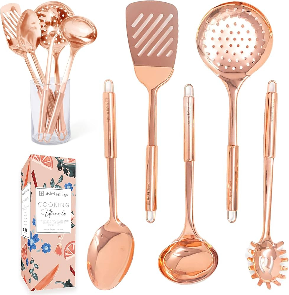 Copper Cooking Utensils Set – 5-Piece Rose Gold Stainless Steel Kitchen Tools for Cooking and S... | Amazon (CA)