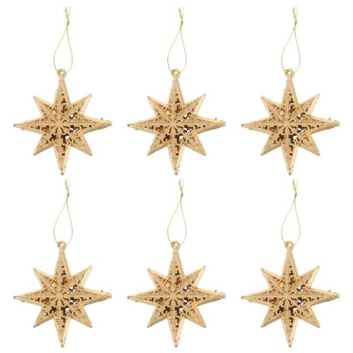 Operitacx 18 Pcs Golden Star Ornaments Christmas Tree Decoration 3D Glitter Gold Star 8 Point Christmas Tree Hanging Pendants for Holiday Wedding s Party Decoration | Amazon (US)