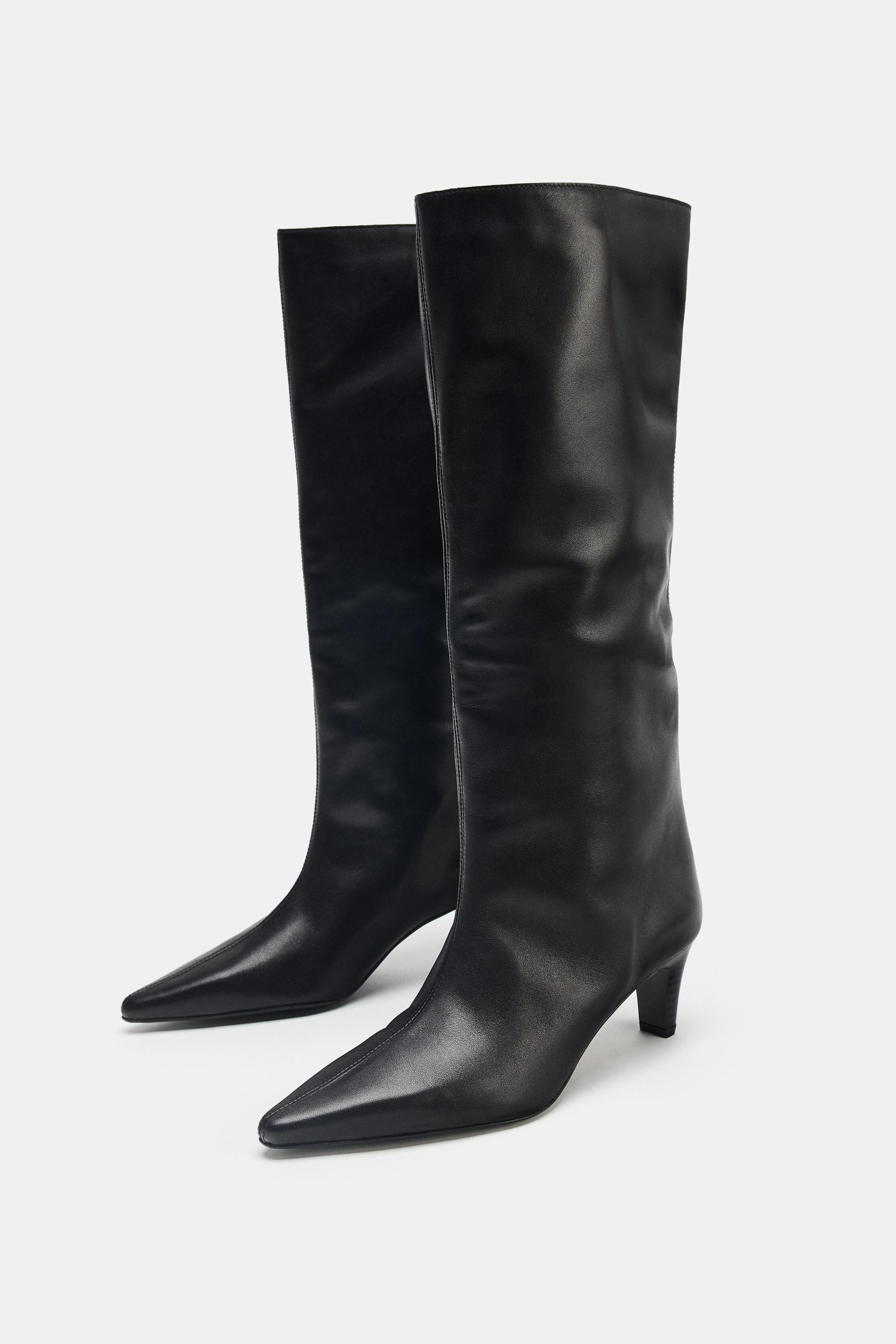 LEATHER KITTEN HEEL BOOTS | Zara US