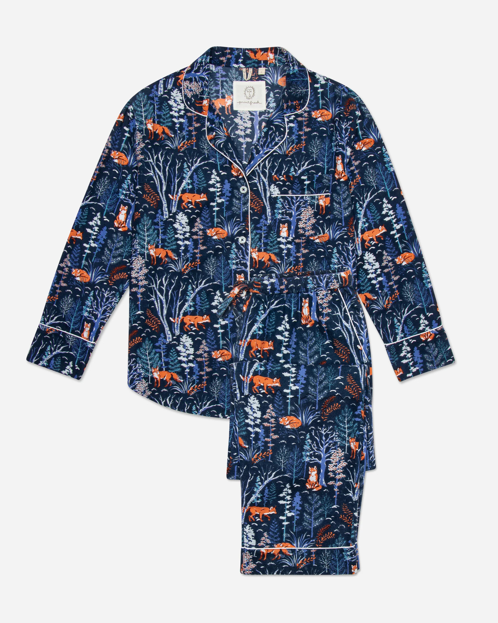 Fox &amp; Folklore - Flannel Long Sleep Set - Indigo | Printfresh