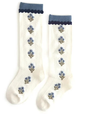 Little Josie's Ivory Denim Floral Knee High Socks - Ivory Denim Floral Knee High Socks | Shop.app