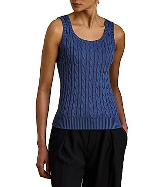 Lauren Ralph Lauren Cable Knit Scoop Neck Sleeveless Tank Top -  L | Dillard's
