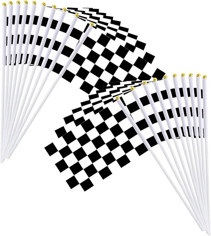 Piokio 20 Pack 8"x5.5" Black and White Checkered Racing Stick Flag、Racing Hand Held Stick Flags... | Amazon (US)