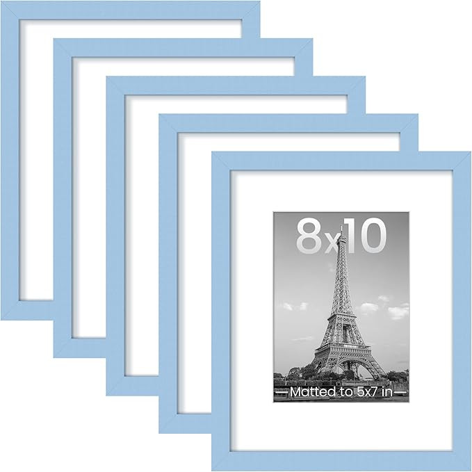 upsimples 8x10 Picture Frame Set of 5, Display Pictures 5x7 with Mat or 8 x 10 Without, Wall Gall... | Amazon (US)