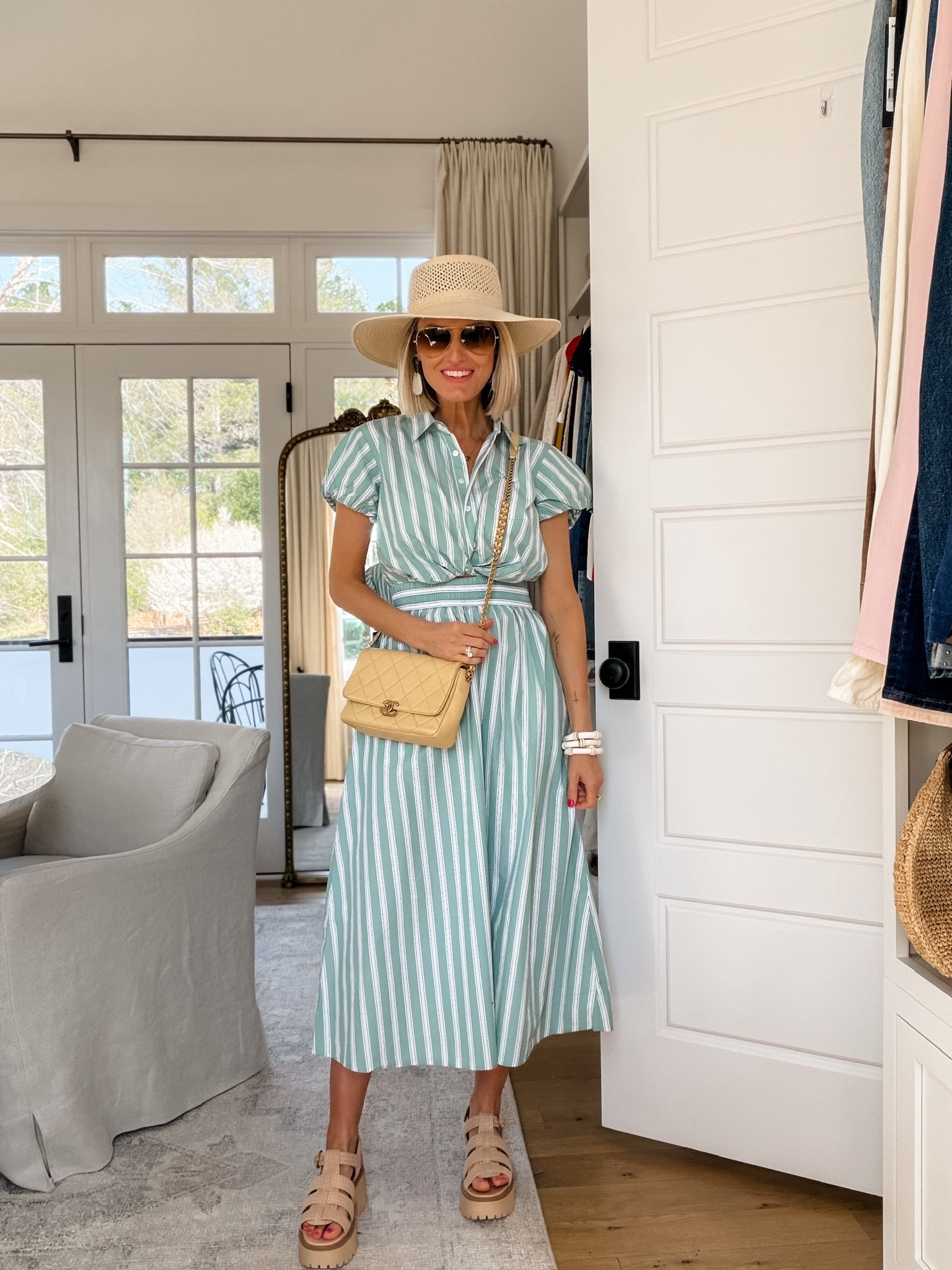 I love that this dress twists in the middle! Perfect for a day at the Masters! Wearing XS. 

Loverly Grey, Loft, green and white striped maxi dress, Masters outfit ideas, spring dress, spring fashion, spring outfit ideas 

#LTKSeasonal #LTKootd