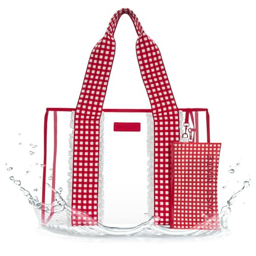 Case-Mate Clear Cherry Gingham Eyelet Ruffle Jelly Tote Bag w/Phone Pouch for Women - Lightweight, Waterproof, Tip-Proof, Foldable and Washable - Handbag for Everyday Use, Travel, Pool & More - Large | Amazon (US)