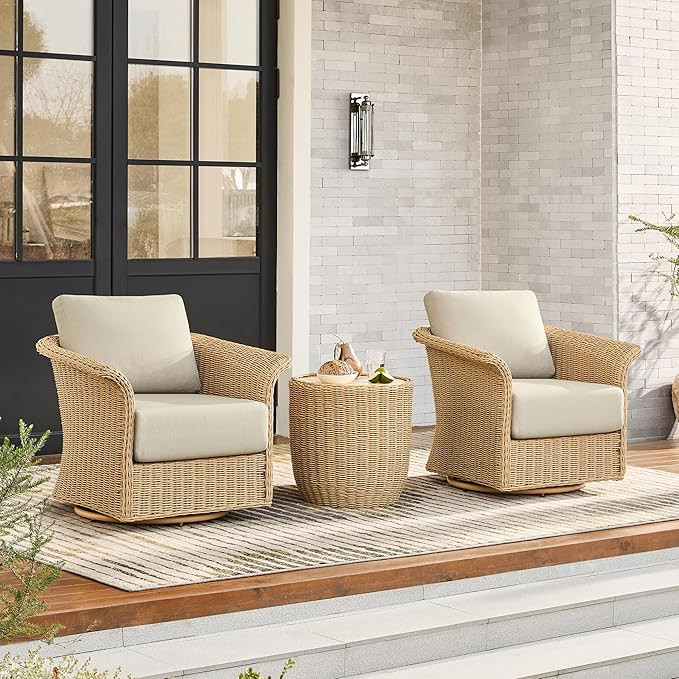 CHITA 3 Pieces Wicker Patio Bistro Set, Outdoor Rattan Furniture Set with 2 Pieces Thickened Cush... | Amazon (US)