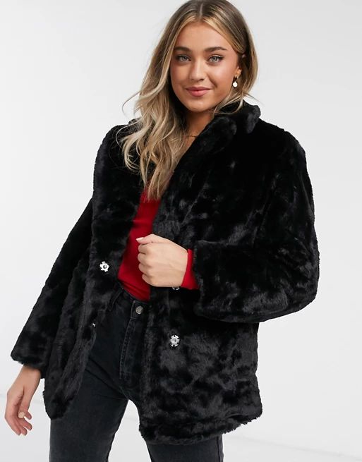 New Look fur coat in black | ASOS (Global)