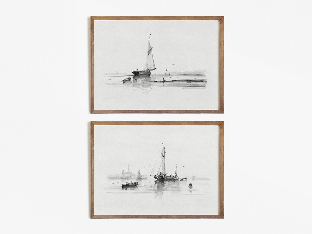 Vintage Sailboat Print SET | Lakehouse Drawings | Minimalist Sketch PRINTABLE #S02-4 | Etsy (US)