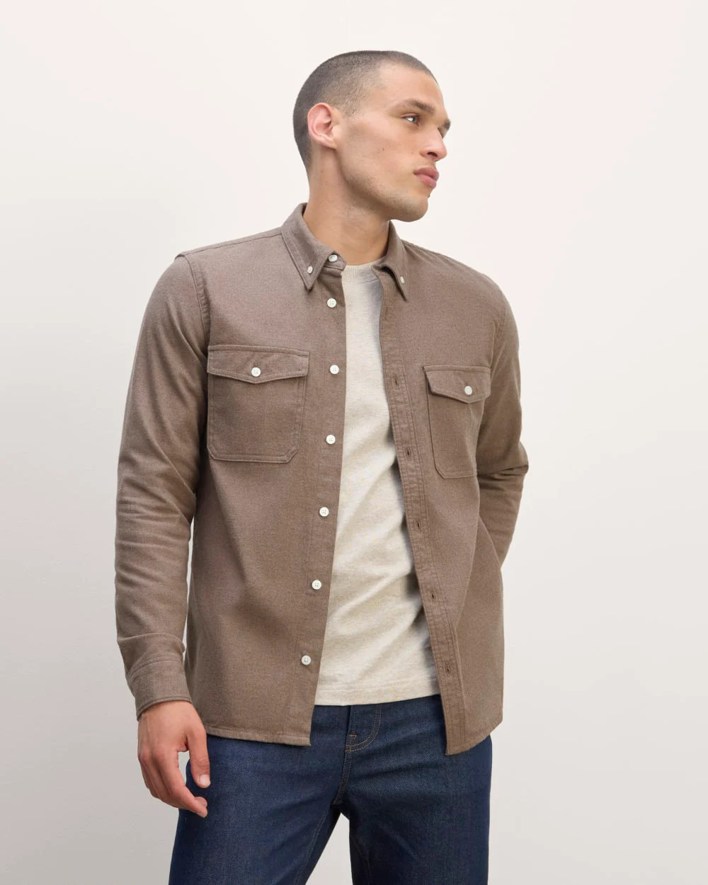 Men's Brushed Flannel Shirt by Everlane in Taupe Melange, Size XS | Everlane