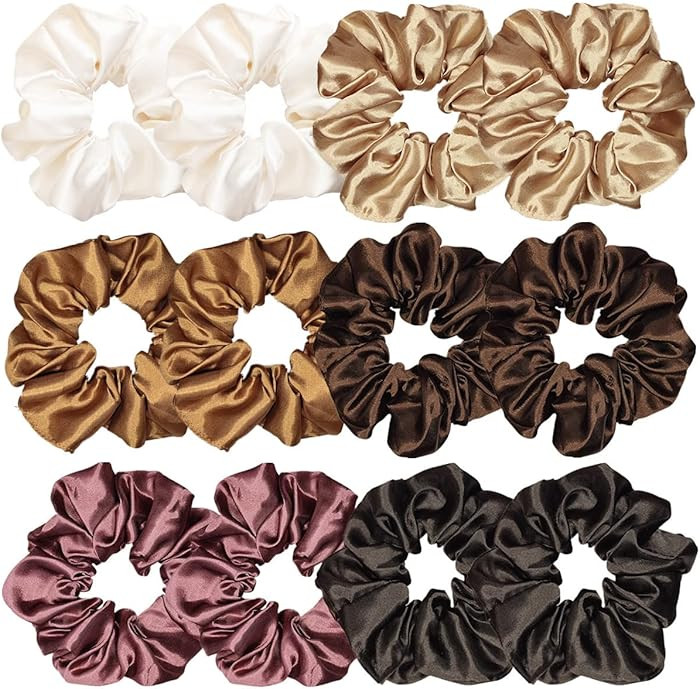 12 Pcs Satin Silk Scrunchies - Soft Hair Ties, Fashion Hair Bands, Hair Bow Ropes, Elastic Bracel... | Amazon (US)