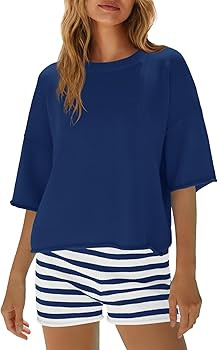 Yanekop Womens Striped Set 2 Piece Outfits Sets Oversized Summer Lounge Short Sets Beach Vacation... | Amazon (US)