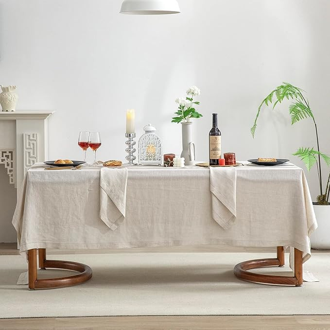 EVERLY Pure Linen Hemstitch Tablecloth,100%Stonewashed French Linen tablecloths for Kitchen Dinin... | Amazon (US)
