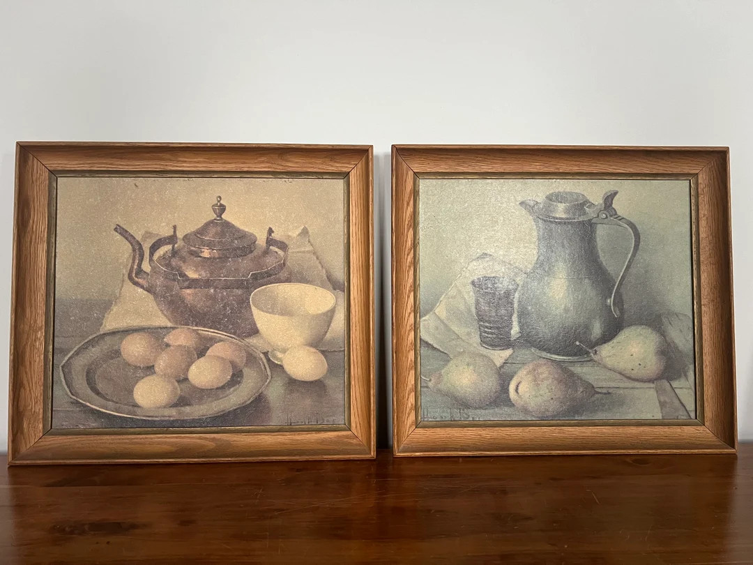 Vintage Framed Still Life by Henk Bos Copper Teapot Eggs Pitcher Fruit Farmhouse (Set of 2) | Etsy (US)