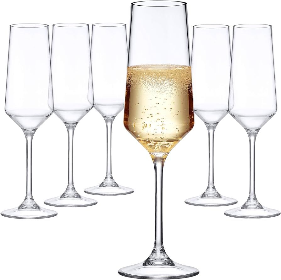 Amazing Abby - Stella - 8-Ounce Unbreakable Tritan Champagne Flutes (Set of 6), Plastic Wine Glas... | Amazon (US)