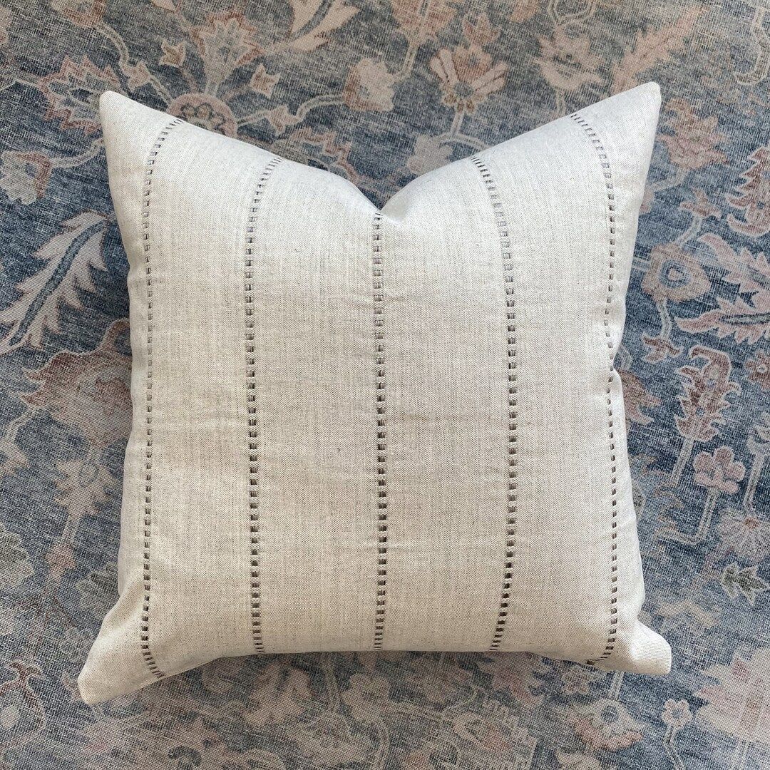 Embroidered Stripe  Gray Pillow Cover Linen and Gray Pillow - Etsy | Etsy (US)