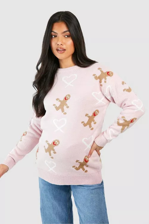 Maternity Candy Gingerbread Christmas Sweater | Boohoo.com (US & CA)