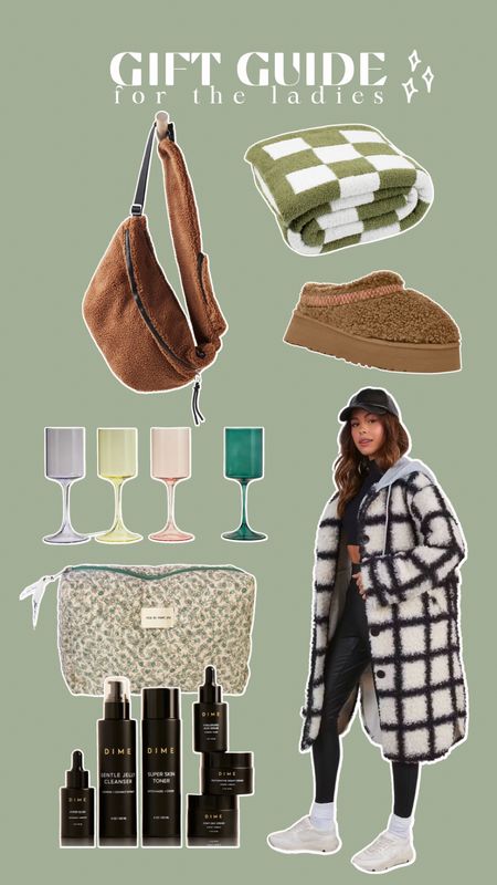 gift guide for the girls 🎁green checkered blanket, sherpa crossbody, ugg dupe, wine glasses, makeup bag, skincare, dime beauty, sherpa jacket

#LTKHoliday #LTKHolidaySale #LTKGiftGuide