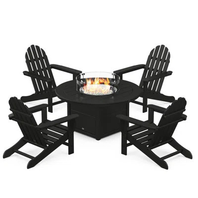 Classic Adirondack 5-Piece Conversation Set with Fire Pit Table | Wayfair North America