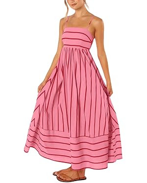 chouyatou Women's Striped Back Smocked Maxi Dress Sexy Spaghetti Strap Cut Out Flowy Swing Long D... | Amazon (US)