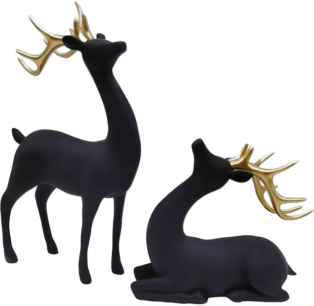 MIIKIV Resin Deer Reindeer Sculpture Collection - Nordic Style Matte Surface Sitting Reindeer Sta... | Amazon (US)