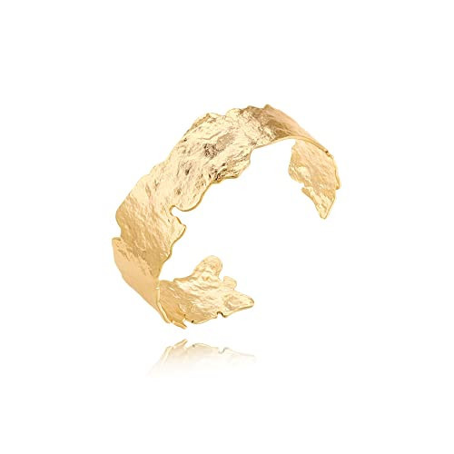 PEARLADA Wide 18k Gold Cuff Bracelet, Chunky Foil Textured Open Bangle, Trendy Statement Aesthetic Jewelry | Amazon (US)