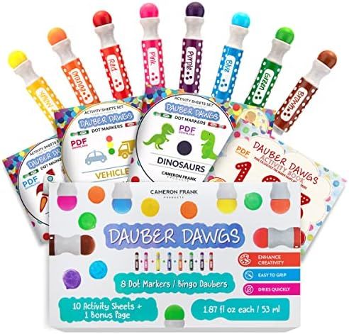 8-pack Washable Dot Markers / Bingo Daubers Dabbers Dauber Dawgs Kids / Toddlers / Preschool / Ch... | Amazon (US)