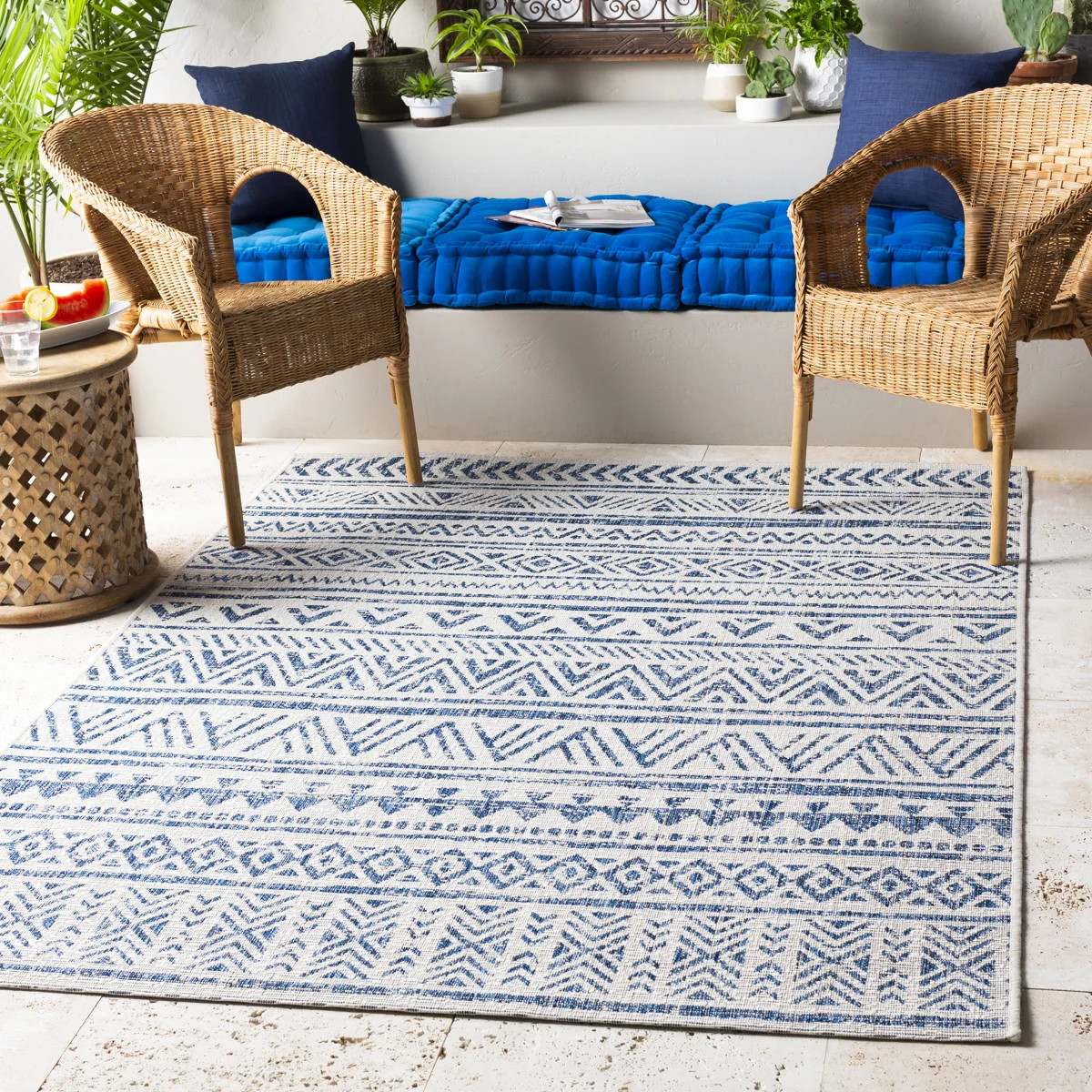 Hongming Machine Woven Denim/Navy/White Indoor/Outdoor Area Rug | Wayfair North America