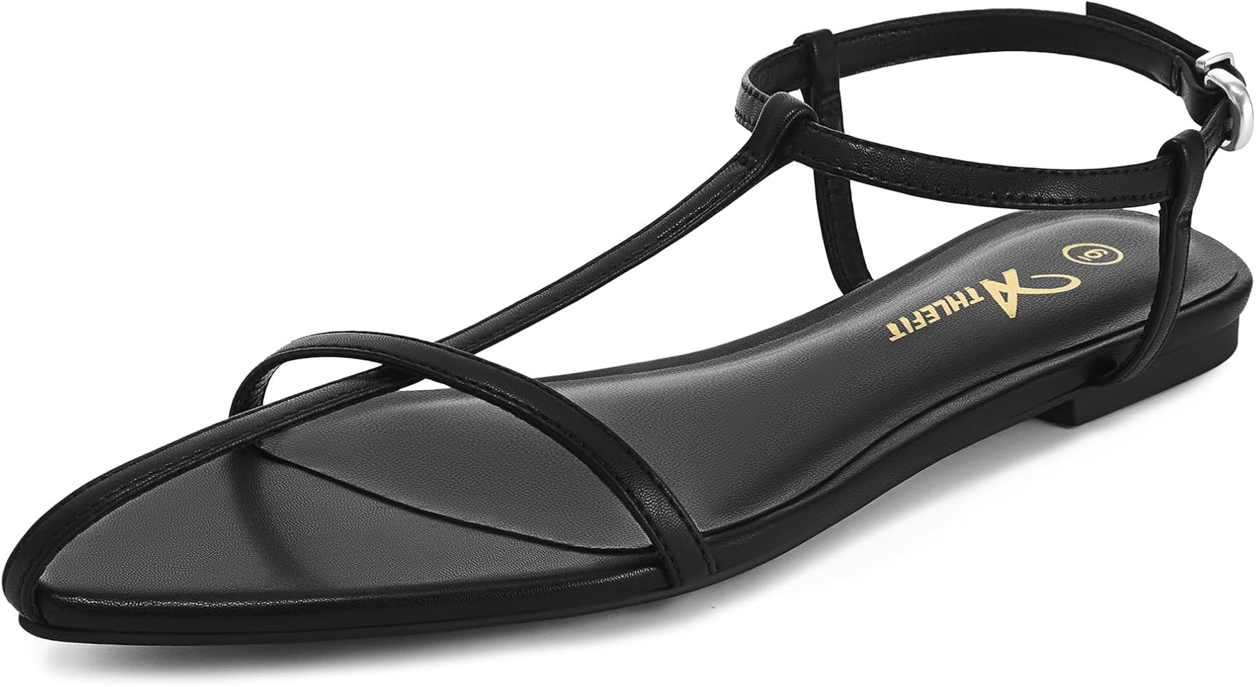 Athlefit Flat Sandals for Women Comfortable Buckle Strappy Sandals Pointed Open Toe Ankle Strap S... | Amazon (US)