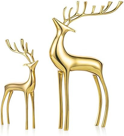 Sziqiqi Reindeer Figurine Statues Deluxe Set of 2, Christmas Deer Pure Copper Heavy Reindeer Ornamen | Amazon (US)