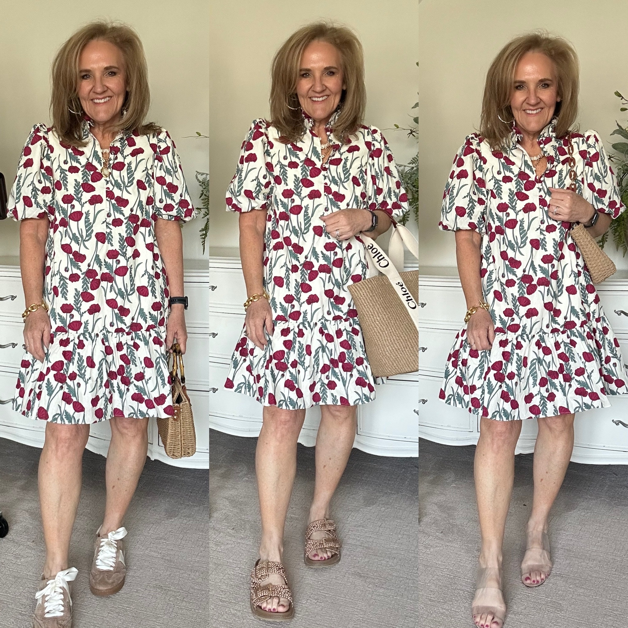 Sweet dress by Tuckernuck. The pattern is so pretty! Wearing size medium. 

Shoes are all true to size 

Spring dress Easter dress vacation dress wedding guest dress garden party dress

#LTKShoeCrush #LTKOver40 #LTKItBag