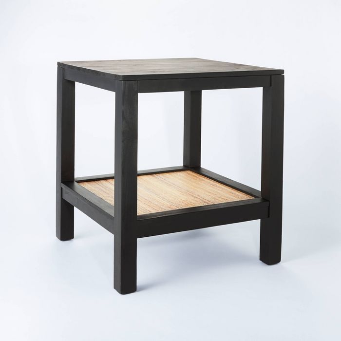 Accent Table with Woven Rattan Shelf Black - Threshold™ designed with Studio McGee | Target