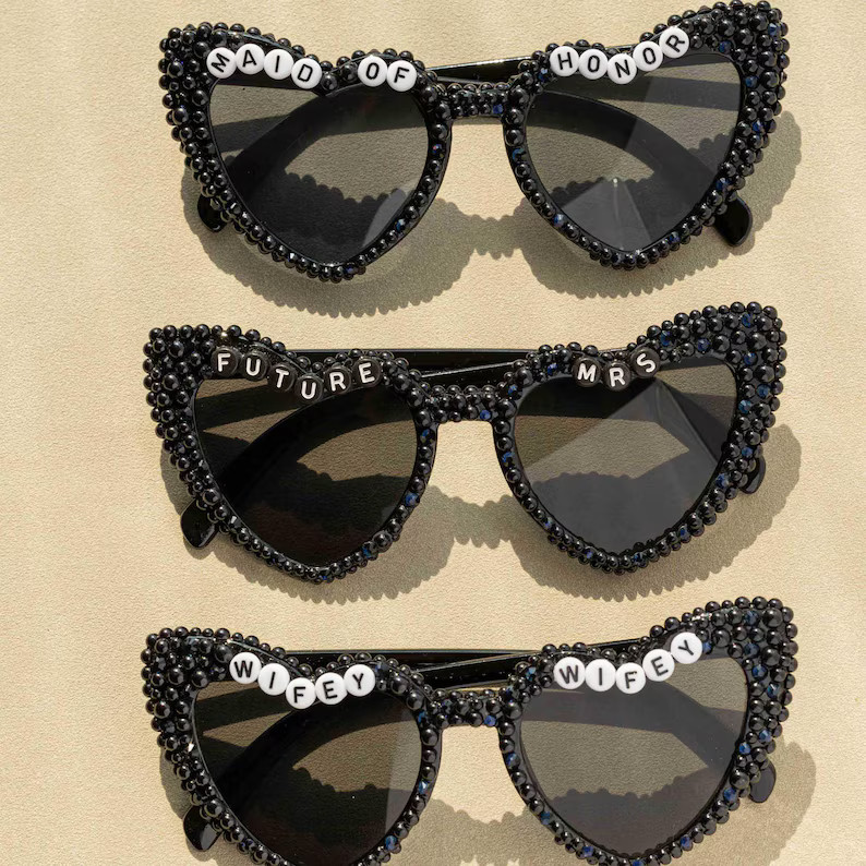 Black Pearl Bride Glasses,personalized Bridal,bachelorette Party Sunglasses,black Bridesmaid Glas... | Etsy (US)