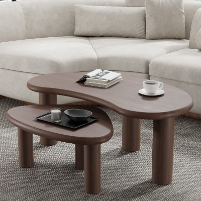 MAYEERTY Solid Wood Coffee Table Set Cashew Shaped in Walnut Color for Living Room Bedroom | Target
