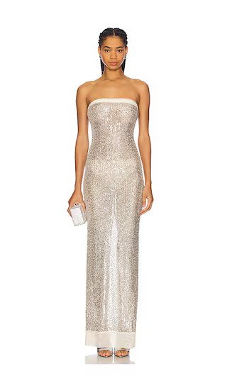Elizabeth Dress in Beige Sequin | Revolve Clothing (Global)