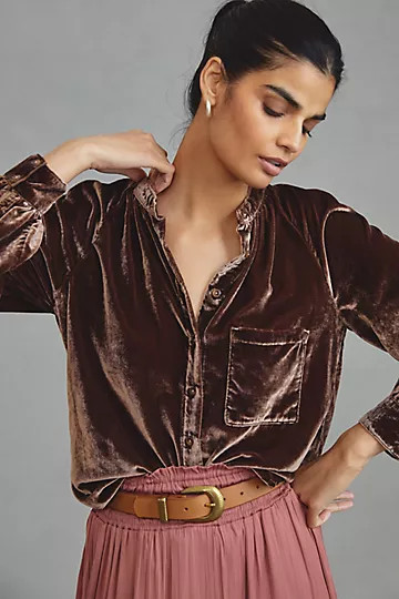 Pilcro Velvet Femme Buttondown Shirt | Anthropologie (US)