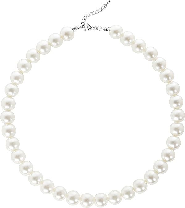 BABEYOND Round Imitation Pearl Necklace Wedding Pearl Necklace for Brides White | Amazon (US)