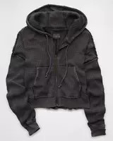 AE Cropped Waffle Zip-Up Hoodie | Aerie