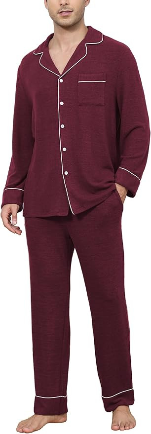 Veseacky Mens Pajamas Set Long Sleeve Soft Pajamas for Men Button Down Sleepwear Pjs Lounge Sets ... | Amazon (US)